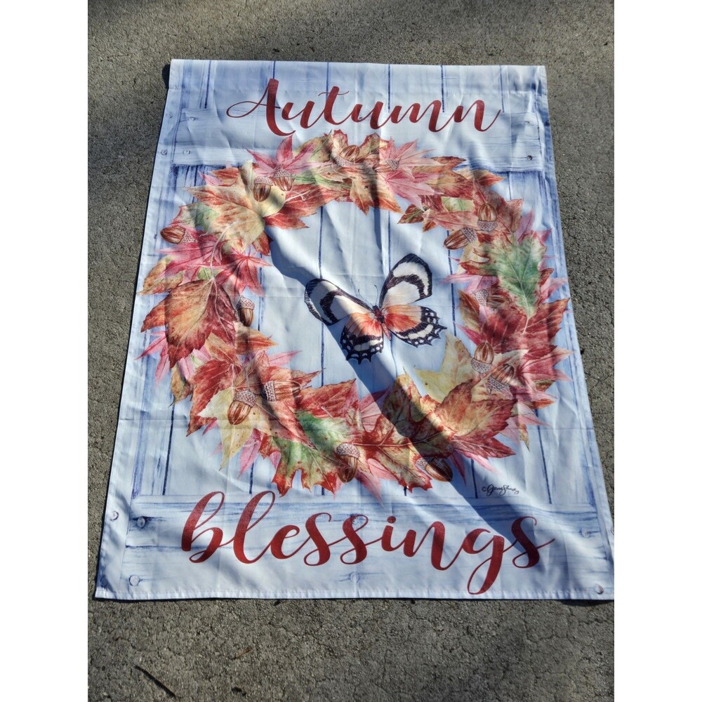 Fall Season Flag Autumn Blessings 28" 40" Large Porch Art Flag Butterfly Wreath